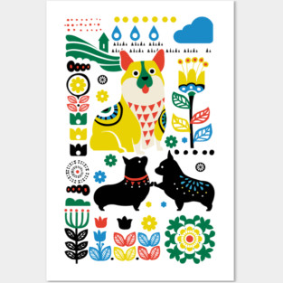 Scandinavian Corgi Posters and Art