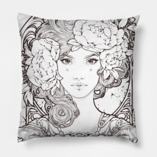 Flora Maiden (line art) Pillow