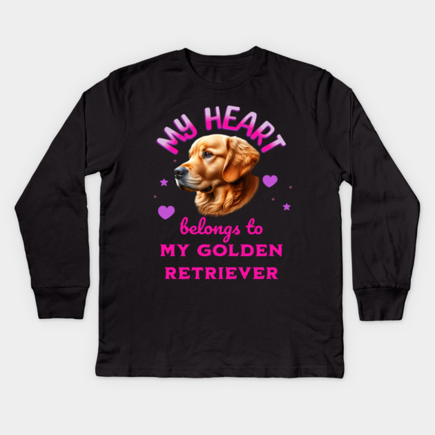My Heart Belongs to my Golden Retriever Dog Kids Long Sleeve T-Shirt by BirdsnStuff