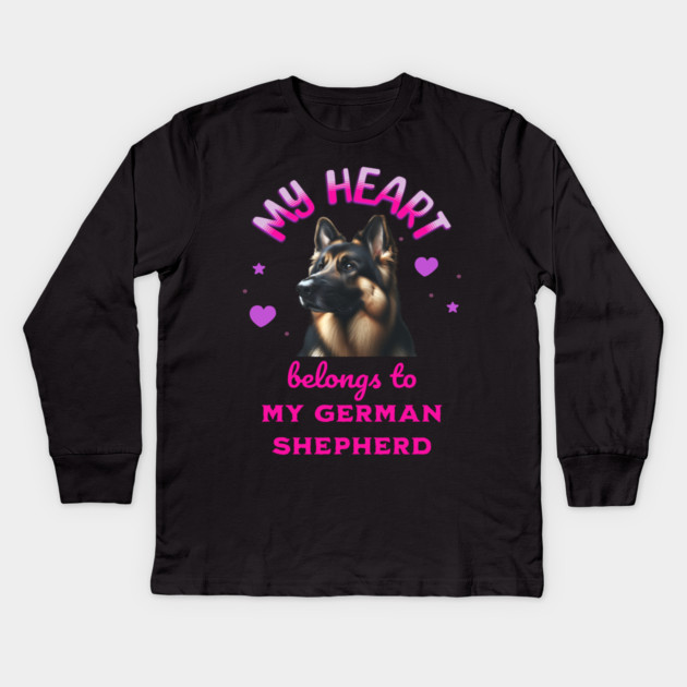My Heart Belongs to my German Shepherd Kids Long Sleeve T-Shirt by BirdsnStuff