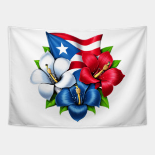Puerto Rico Flowers Flag Tapestry
