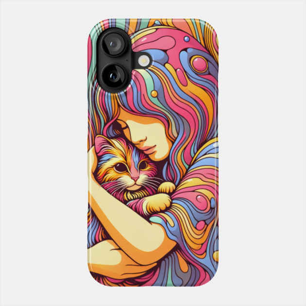 Psychedelic Girl and Cat Phone Case by HolidayBug