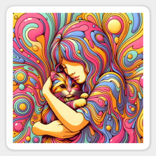 Psychedelic Girl and Cat Sticker