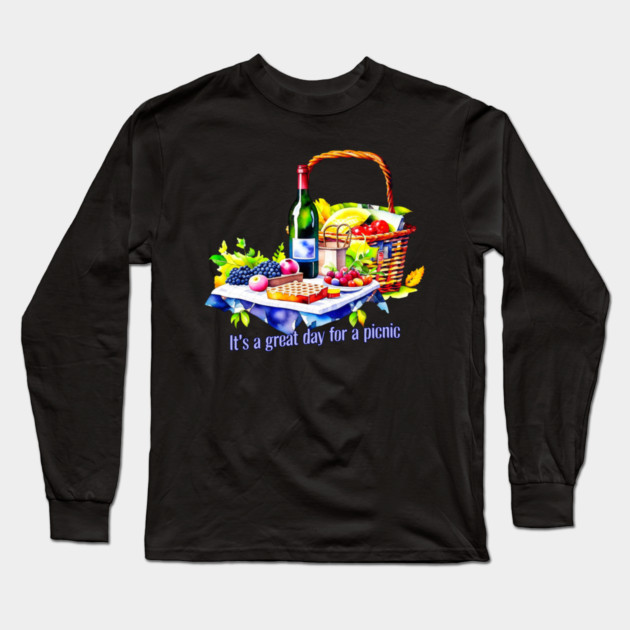 Great Day for Picnic Watercolor Long Sleeve T-Shirt by HolidayBug