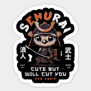 Semurai Emu T-Shirt: Kawaii Samurai Warrior Bird with Katana - Cute Pun Tee Magnet