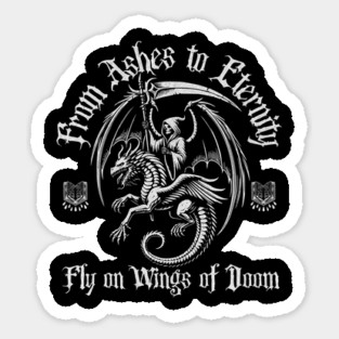 From Ashes to Eternity T-Shirt: Grim Reaper Riding Dragon - Epic Fantasy Tee Sticker