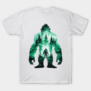 Bigfoot Sasquatch Yeti watercolor forest Silhouette Design T-Shirt