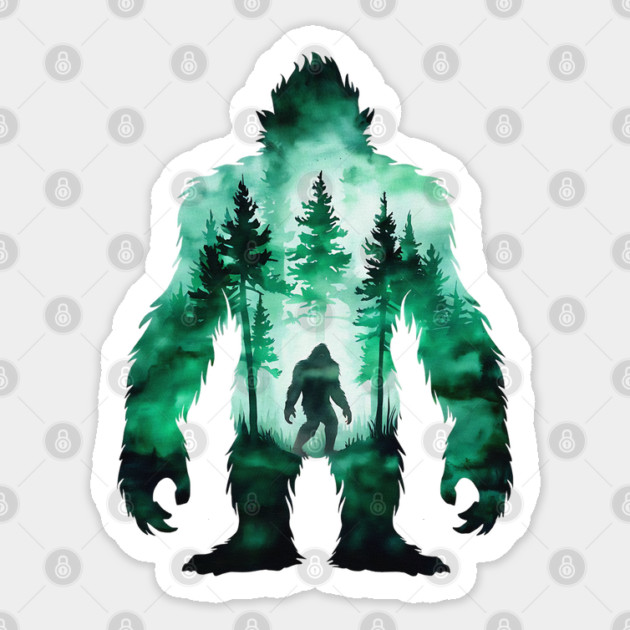 Bigfoot Sasquatch Yeti watercolor forest Silhouette Design Sticker by Joaddo