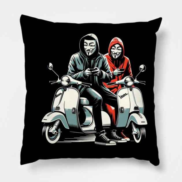 Hackers on Scooters Pillow by Hack The Planet