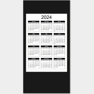 Black and white Calendar 2024 Wall Calendar - student Stickers Pack Collection Posters and Art