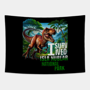 Jurassic Dino I survived National Park Jungle Scene Distressed Look Tapestry