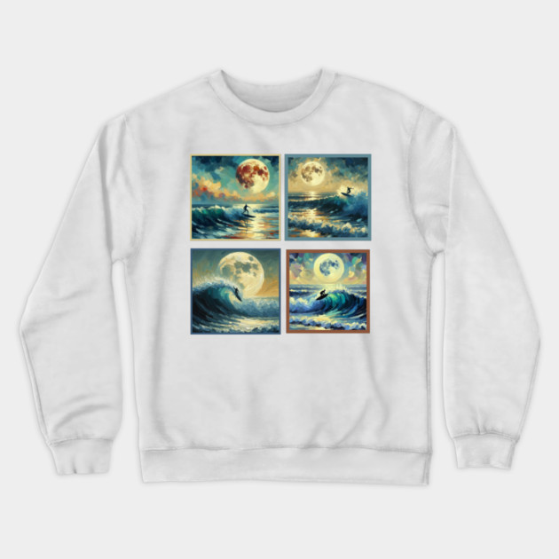 Surf The Moon Crewneck Sweatshirt by TopTenGraphics