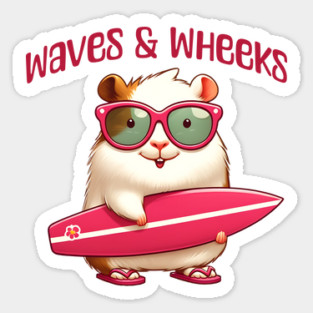 Waves & Wheeks funny summer surfing guinea pigs design Sticker