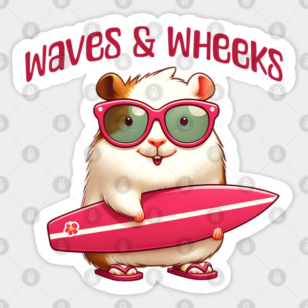 Waves & Wheeks funny summer surfing guinea pigs design Sticker by Luxinda