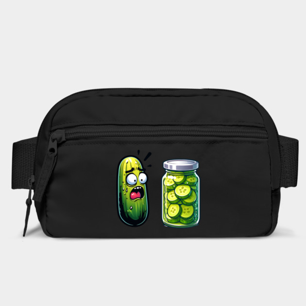 Horrified Cucumber Sees Jar of Sliced Pickles funny design by Luxinda