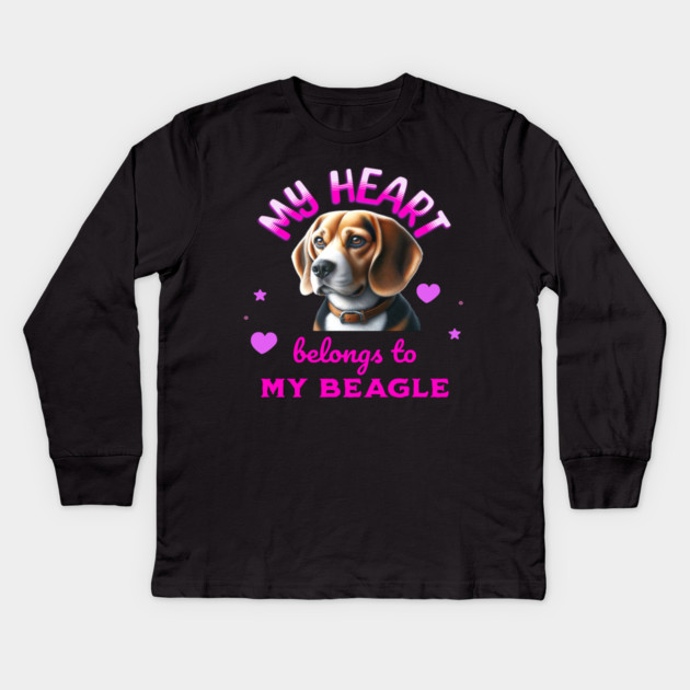 My Heart Belongs to My Beagle Dog Kids Long Sleeve T-Shirt by BirdsnStuff