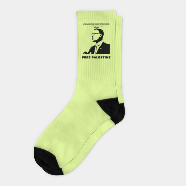 Free Palestine Malcolm X Gaza Socks by QuirkyQuest Creations