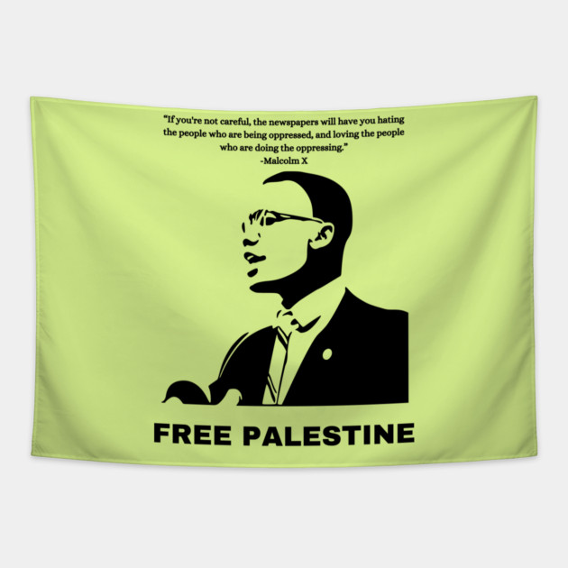 Free Palestine Malcolm X Gaza Tapestry by QuirkyQuest Creations