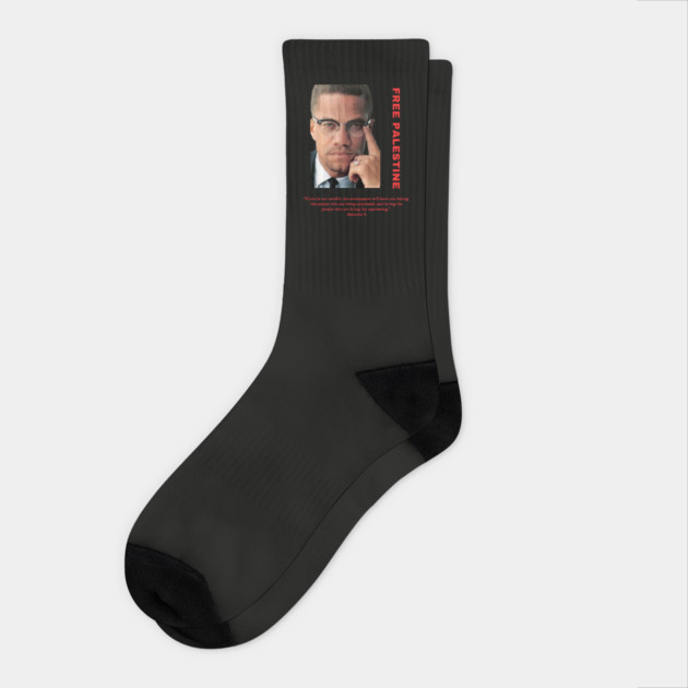 Free Palestine Malcolm X Socks by QuirkyQuest Creations