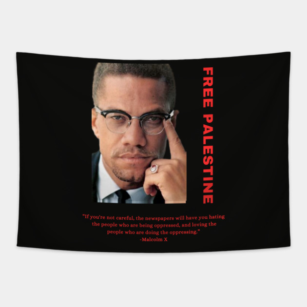 Free Palestine Malcolm X Tapestry by QuirkyQuest Creations