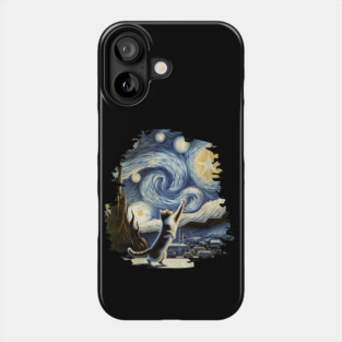 Van Gogh's Cats, Cat in the nigth with star and bats, impressionism, famous painting, Starry Night Style Van Gogh painting Cat Lover Phone Case