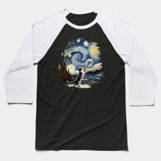 Van Gogh's Cats, Cat in the nigth with star and bats, impressionism, famous painting, Starry Night Style Van Gogh painting Cat Lover Baseball T-Shirt