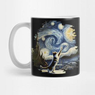 Van Gogh's Cats, Cat in the nigth with star and bats, impressionism, famous painting, Starry Night Style Van Gogh painting Cat Lover Mug