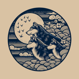Three Wolf Moon - Japanese Woodcut T-Shirt