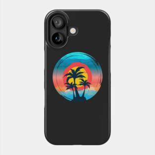 Summer Beach Sunset with black palm coconut tree and blue Travel Surfing Pattern Art design Phone Case