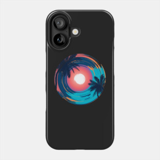 Summer Beach Sunset with black coconut tree and blue Travel Surfing Pattern Art design Phone Case