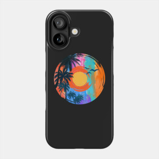 Summer Beach Sunset with black palm coconut tree and Flying Birds Travel Surfing Pattern Art design Phone Case