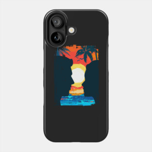 Summer Beach with black palm coconut tree with flying birds and couple Travel Surfing Pattern Art design Phone Case