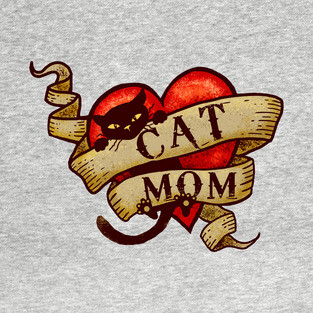 Cat Mom in Retro Heart Tattoo Style T-Shirt