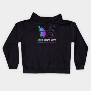 Faith Hope Love Butterfly Suicide Prevention Awareness Kids Hoodie
