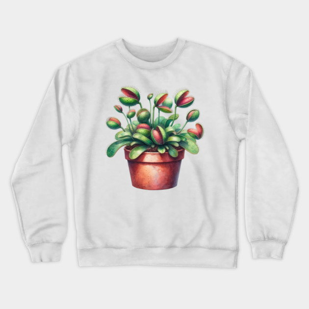 Venus Flytrap Watercolor Botanical Crewneck Sweatshirt by Nancy 