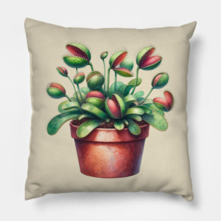 Venus Flytrap Watercolor Botanical Pillow