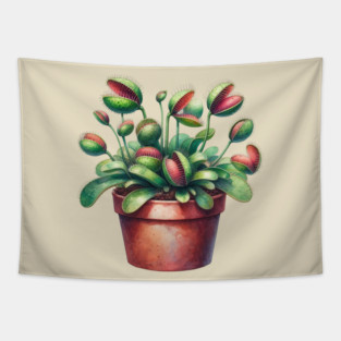Venus Flytrap Watercolor Botanical Tapestry