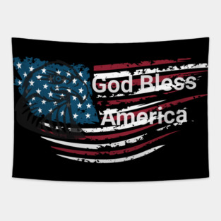 God Bless American Bald Eagle 4th of July Tapestry