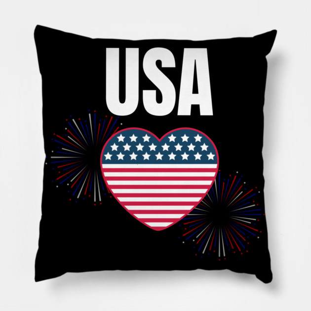 USA Heart Shape American Flag 4th of July Pillow by BirdsnStuff