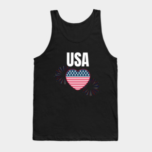 USA Heart Shape American Flag 4th of July Tank Top