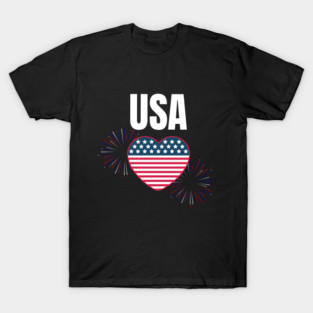 USA Heart Shape American Flag 4th of July T-Shirt