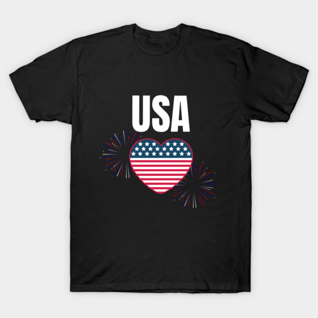 USA Heart Shape American Flag 4th of July T-Shirt by BirdsnStuff