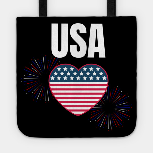 USA Heart Shape American Flag 4th of July Tote by BirdsnStuff
