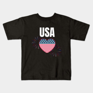 USA Heart Shape American Flag 4th of July Kids T-Shirt