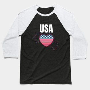 USA Heart Shape American Flag 4th of July Baseball T-Shirt
