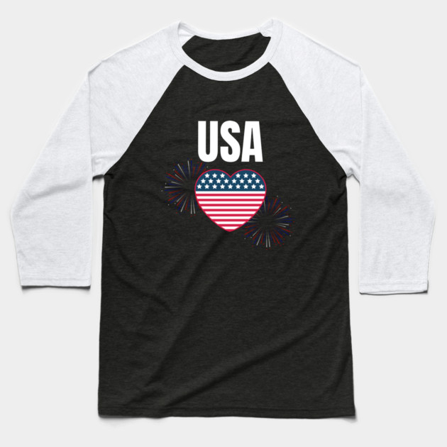 USA Heart Shape American Flag 4th of July Baseball T-Shirt by BirdsnStuff