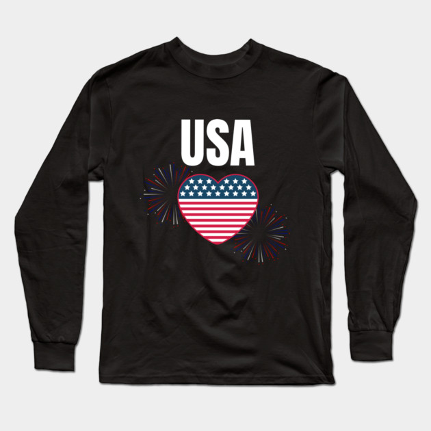 USA Heart Shape American Flag 4th of July Long Sleeve T-Shirt by BirdsnStuff
