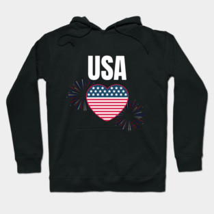 USA Heart Shape American Flag 4th of July Hoodie