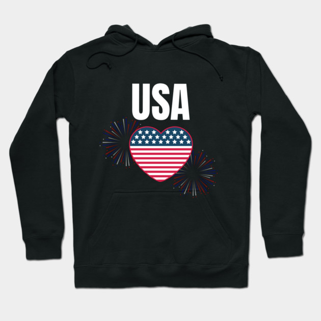 USA Heart Shape American Flag 4th of July Hoodie by BirdsnStuff