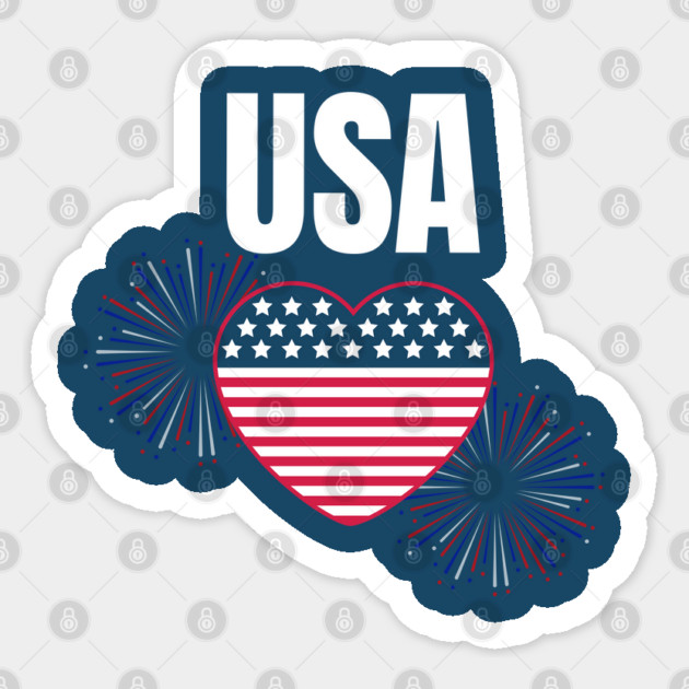 USA Heart Shape American Flag 4th of July Sticker by BirdsnStuff
